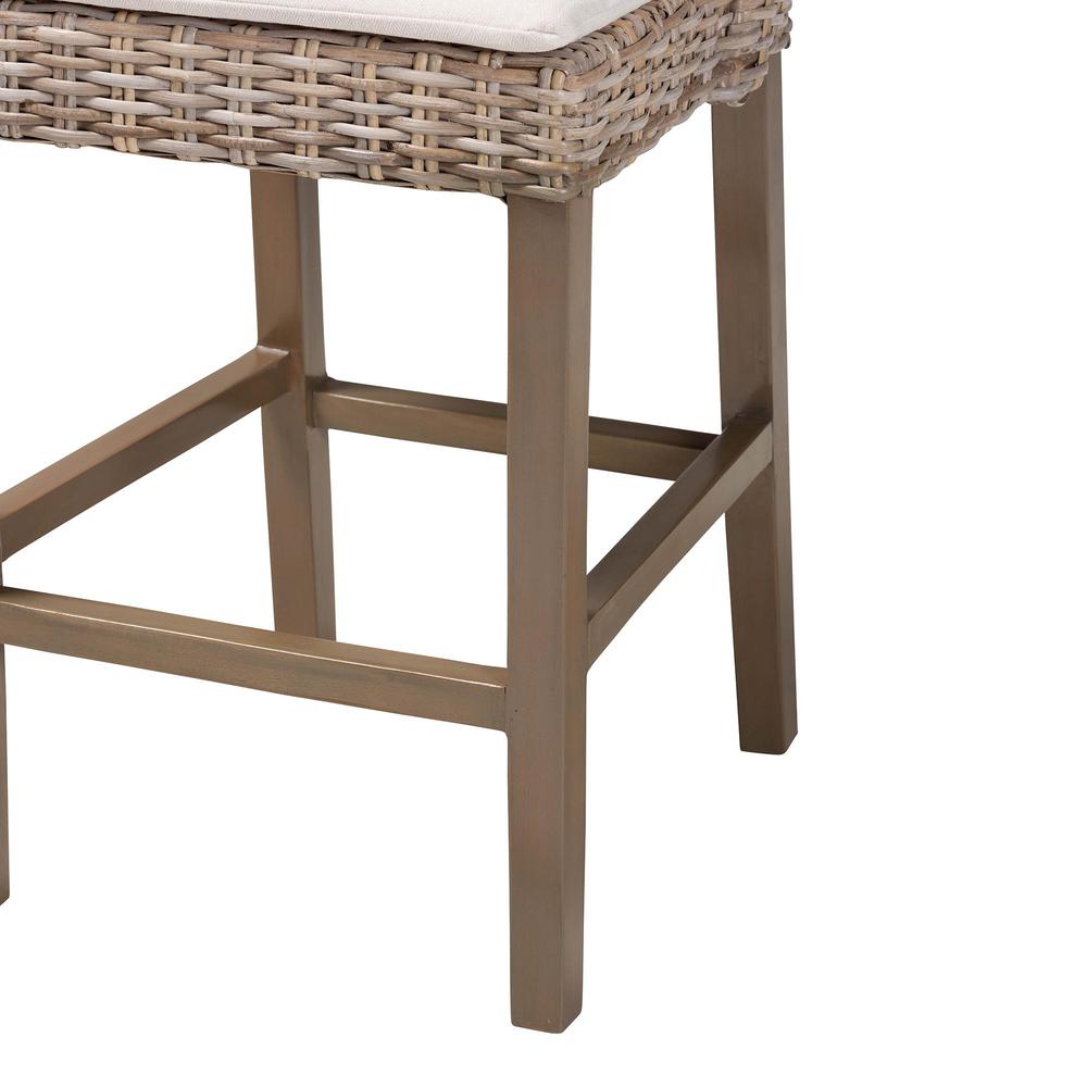 Bohemian Grey Kubu Rattan and Rustic Taupe Finished Mahogany Wood Counter Stool. Picture 16