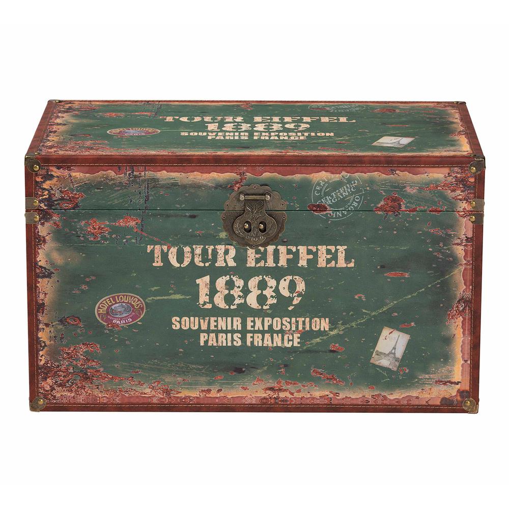 Sabeen Vintage Parisian Faux Leather and Wood 2-Piece Storage Trunk Set. Picture 15