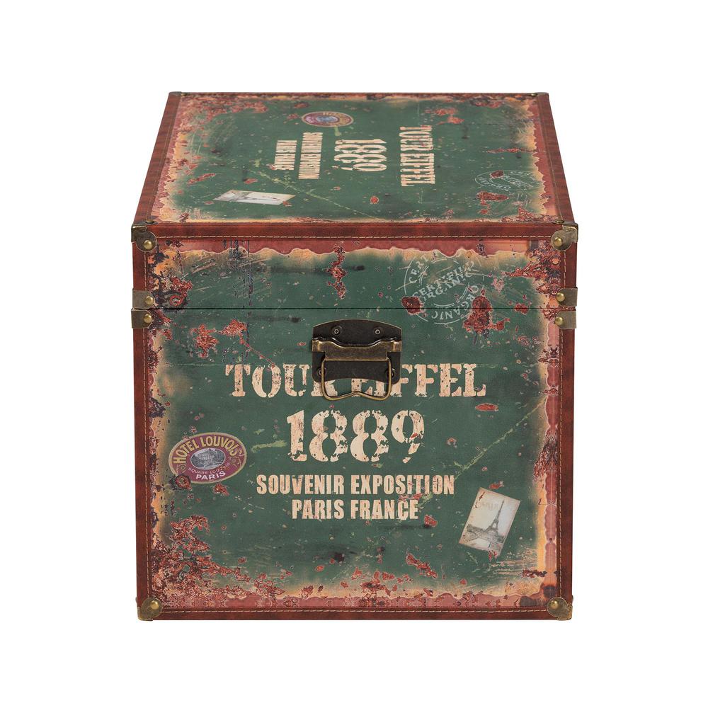 Sabeen Vintage Parisian Faux Leather and Wood 2-Piece Storage Trunk Set. Picture 16
