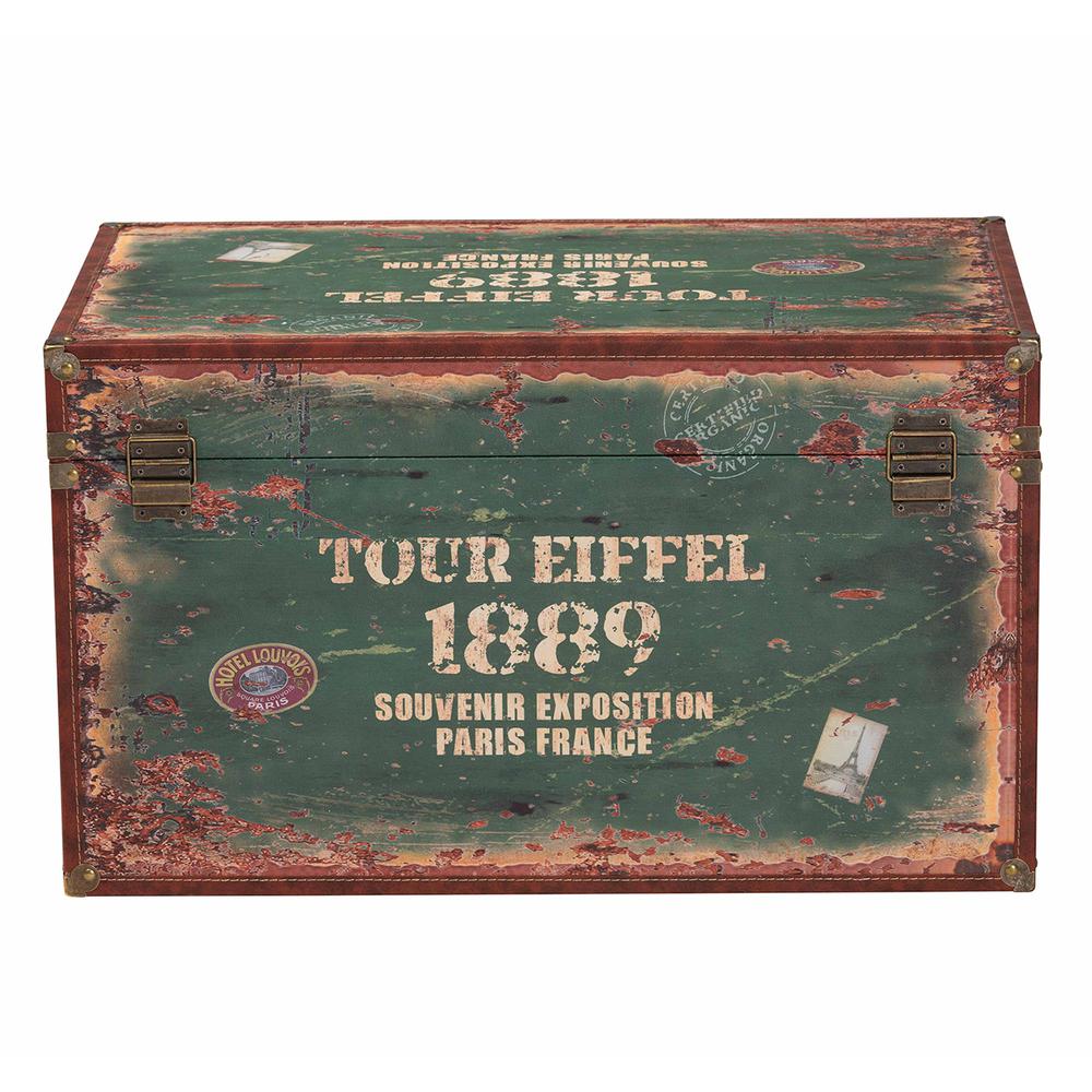 Sabeen Vintage Parisian Faux Leather and Wood 2-Piece Storage Trunk Set. Picture 17