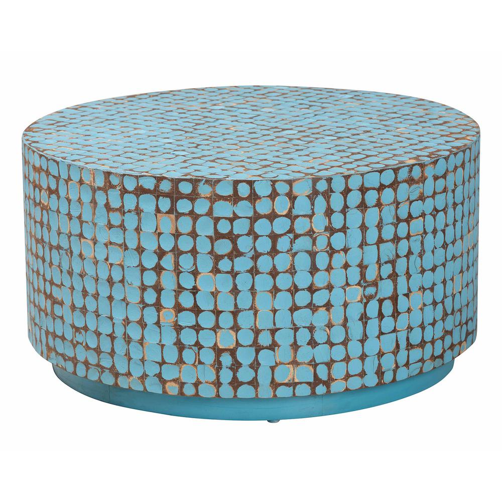 Kaloni Bohemian Sky Blue Coconut Shell and Acacia Wood Coffee Table. Picture 9