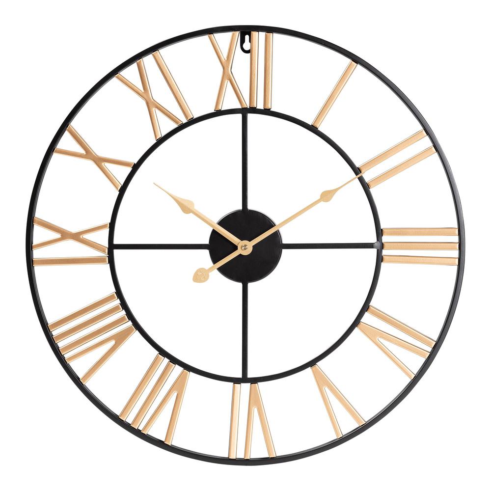 Baxton Studio Auden Modern Industrial Two-Tone Black and Gold Metal Wall Clock. Picture 5