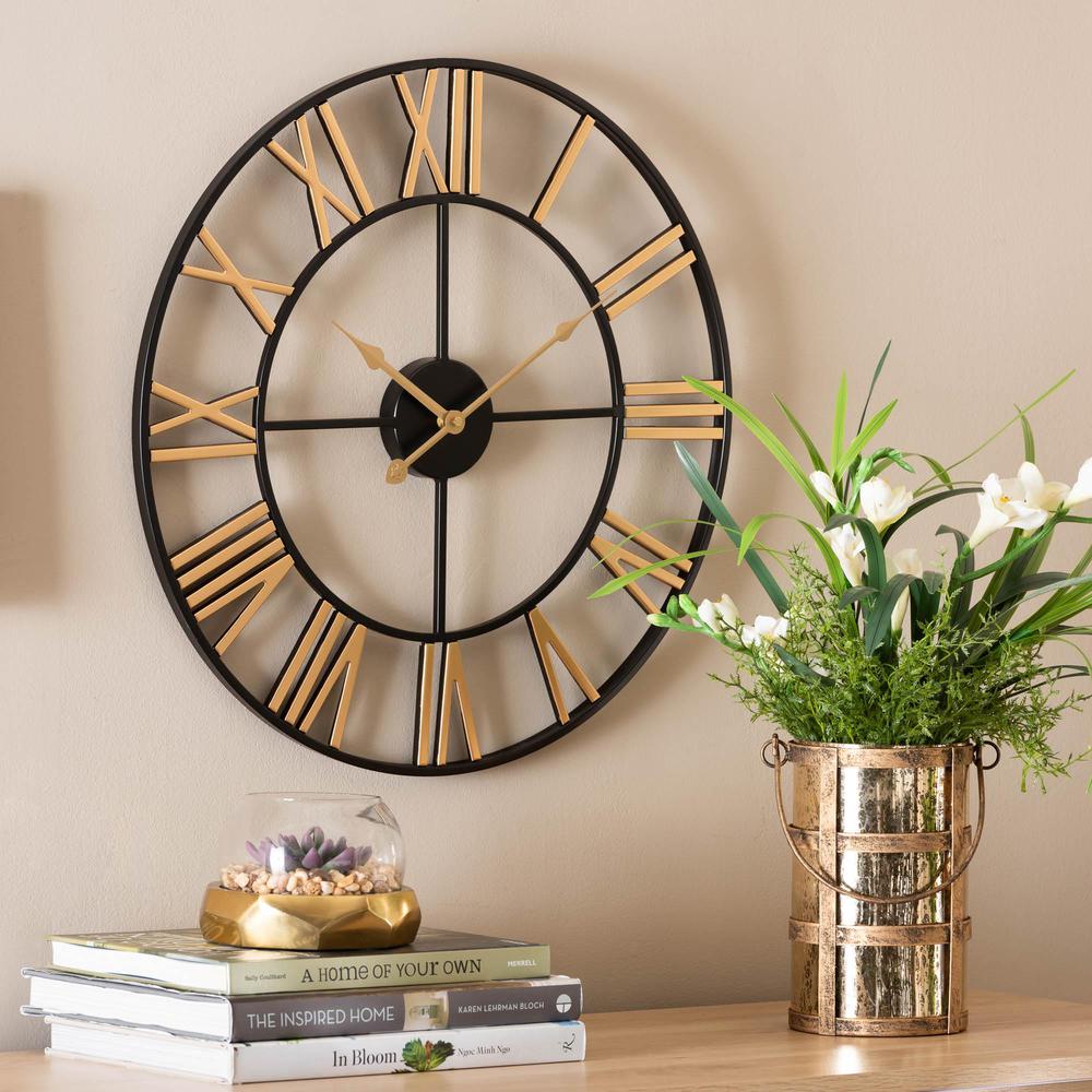 Baxton Studio Auden Modern Industrial Two-Tone Black and Gold Metal Wall Clock. Picture 7