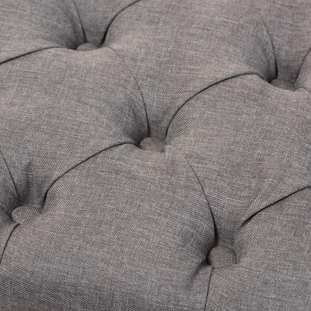 Light Grey Fabric Upholstered Walnut Wood Finished Button-Tufted Storage Ottoman. Picture 14