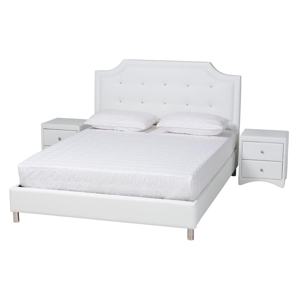 Glam White Faux Leather Upholstered Full Size 3-Piece Bedroom Set. Picture 14