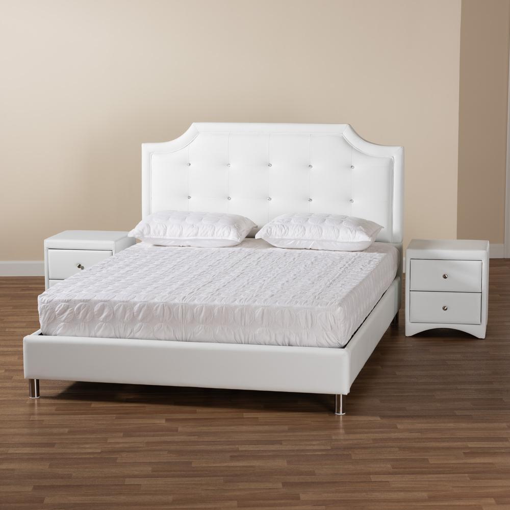 Glam White Faux Leather Upholstered Full Size 3-Piece Bedroom Set. Picture 23