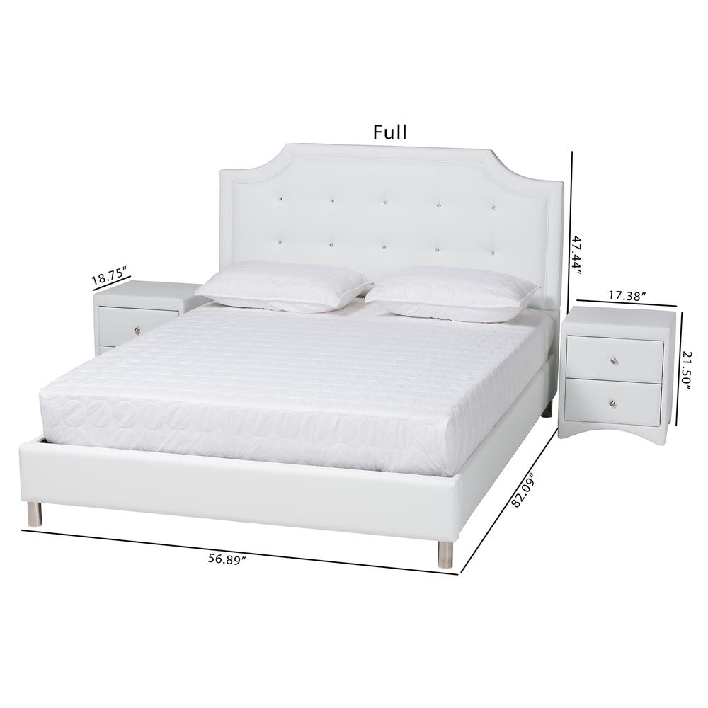 Glam White Faux Leather Upholstered Full Size 3-Piece Bedroom Set. Picture 24