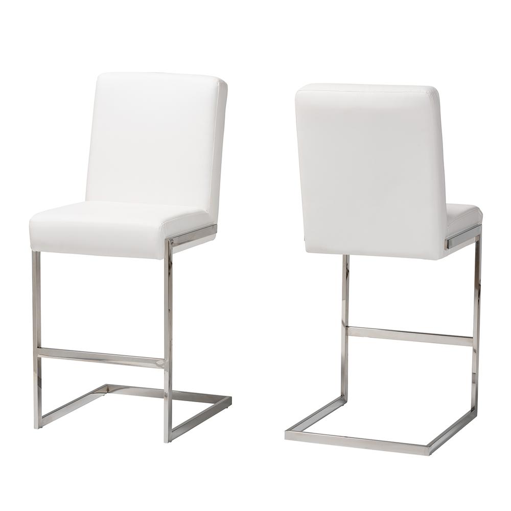 Leather Upholstered Stainless Steel Barstool (Set of 2). Picture 8