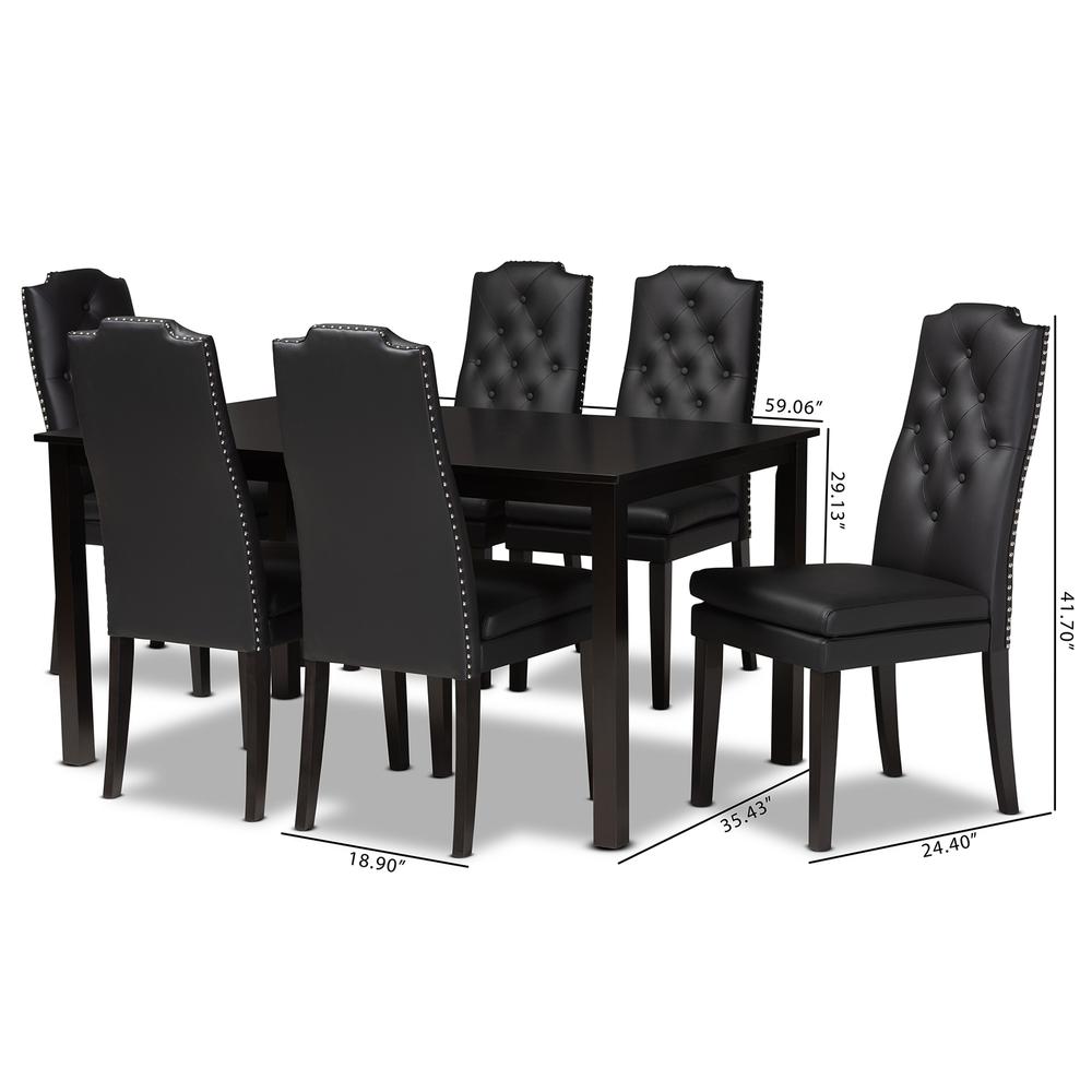 Black Faux Leather Upholstered and Dark Brown Finished Wood 7-Piece Dining Set. Picture 20