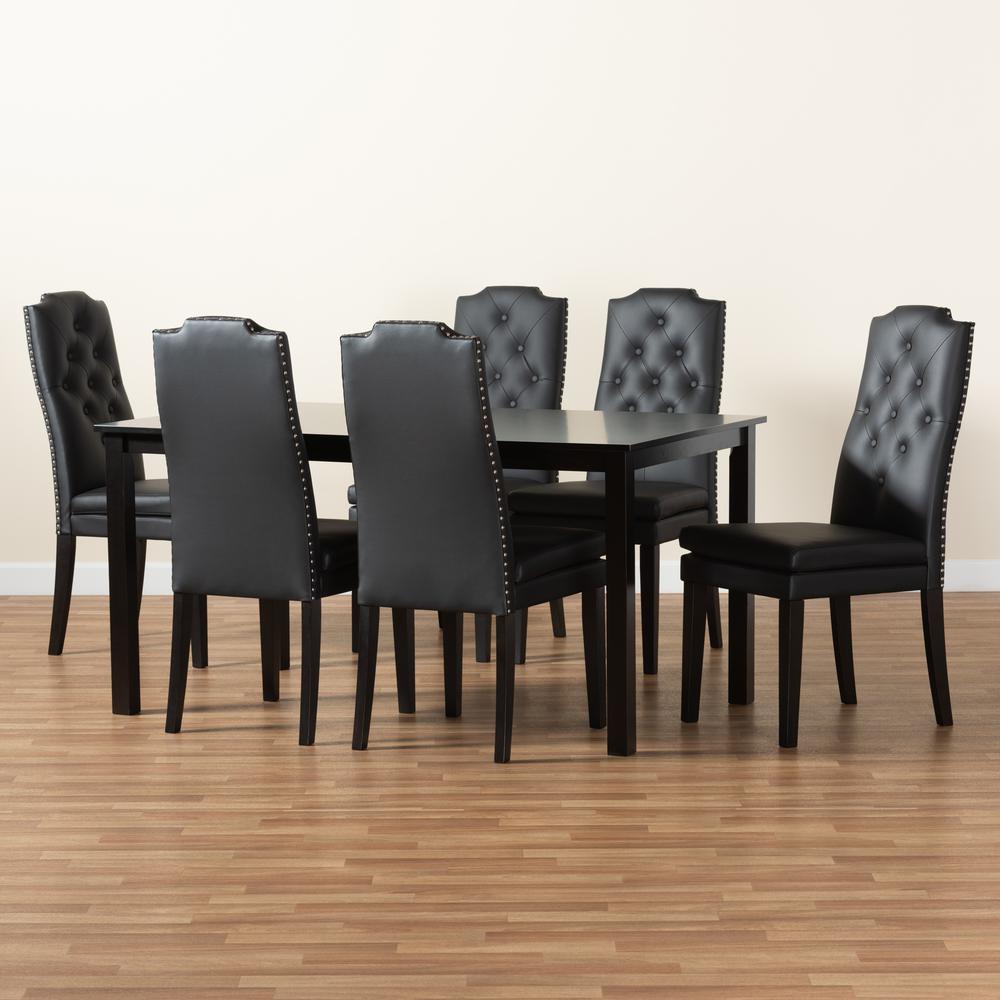 Black Faux Leather Upholstered and Dark Brown Finished Wood 7-Piece Dining Set. Picture 19