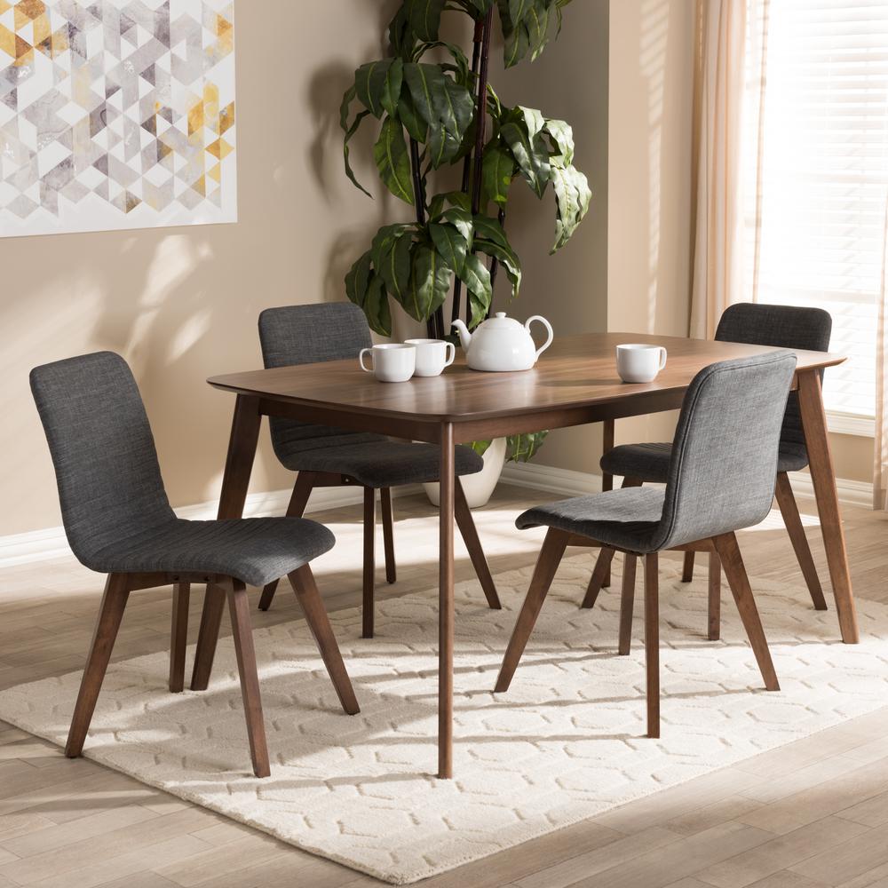 Sugar Mid-Century Modern Dark Grey Fabric Upholstered Walnut Wood Finished 5-Piece Dining Set. Picture 5