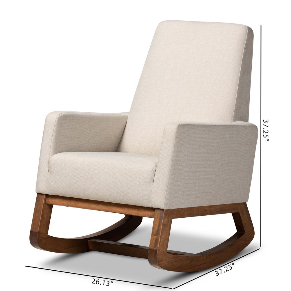Yashiya Mid-century Retro Modern Light Beige Fabric Upholstered Rocking Chair. Picture 18