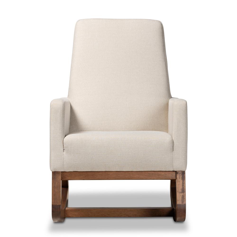 Yashiya Mid-century Retro Modern Light Beige Fabric Upholstered Rocking Chair. Picture 10