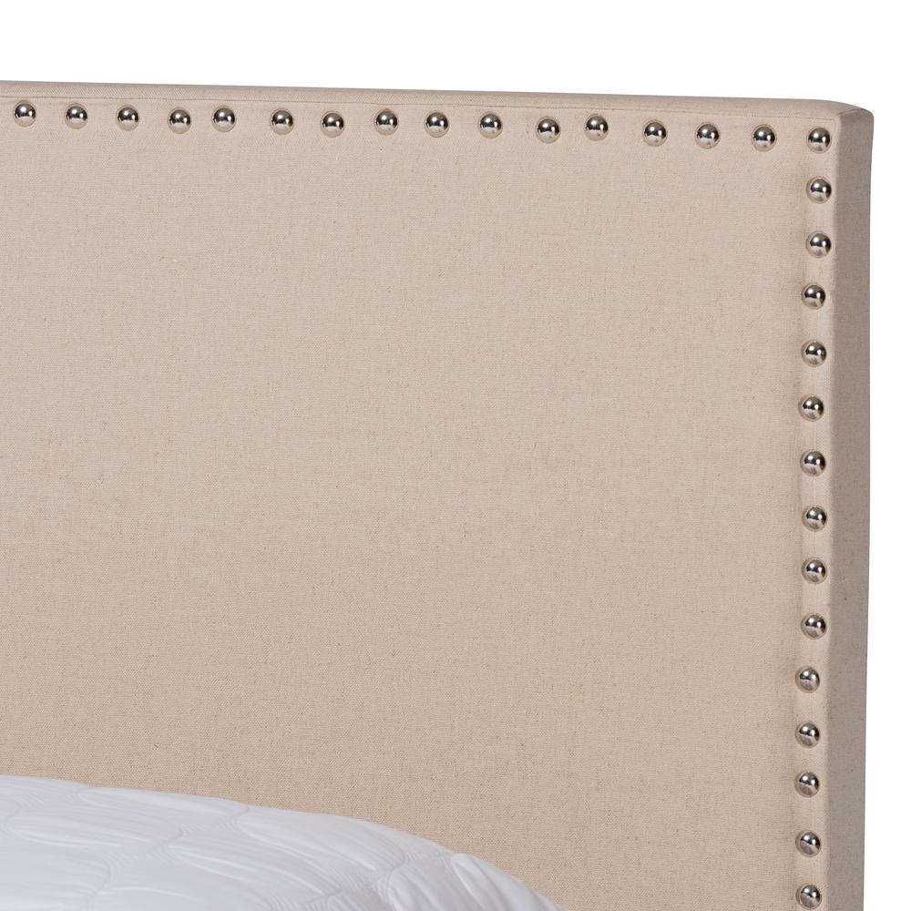 Baxton Studio Ramon Modern and Contemporary Beige Linen Fabric Upholstered Full Size Panel Bed with Nailhead Trim. Picture 4