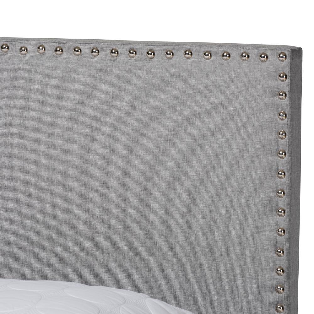 Grey Linen Fabric Upholstered Full Size Panel Bed with Nailhead Trim. Picture 14