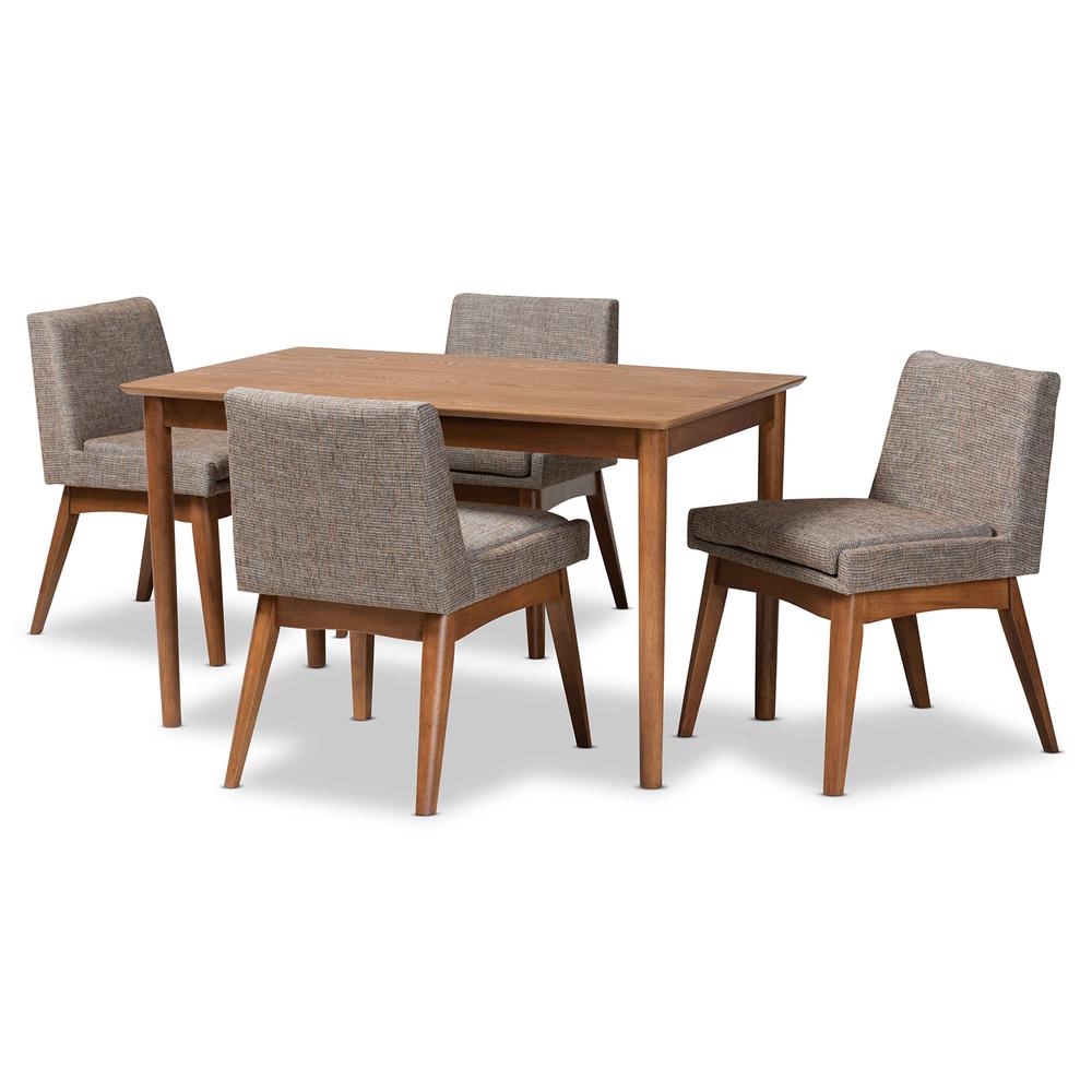 Gravel Fabric Upholstered and Walnut Brown Finished Wood 5-Piece Dining Set. Picture 10