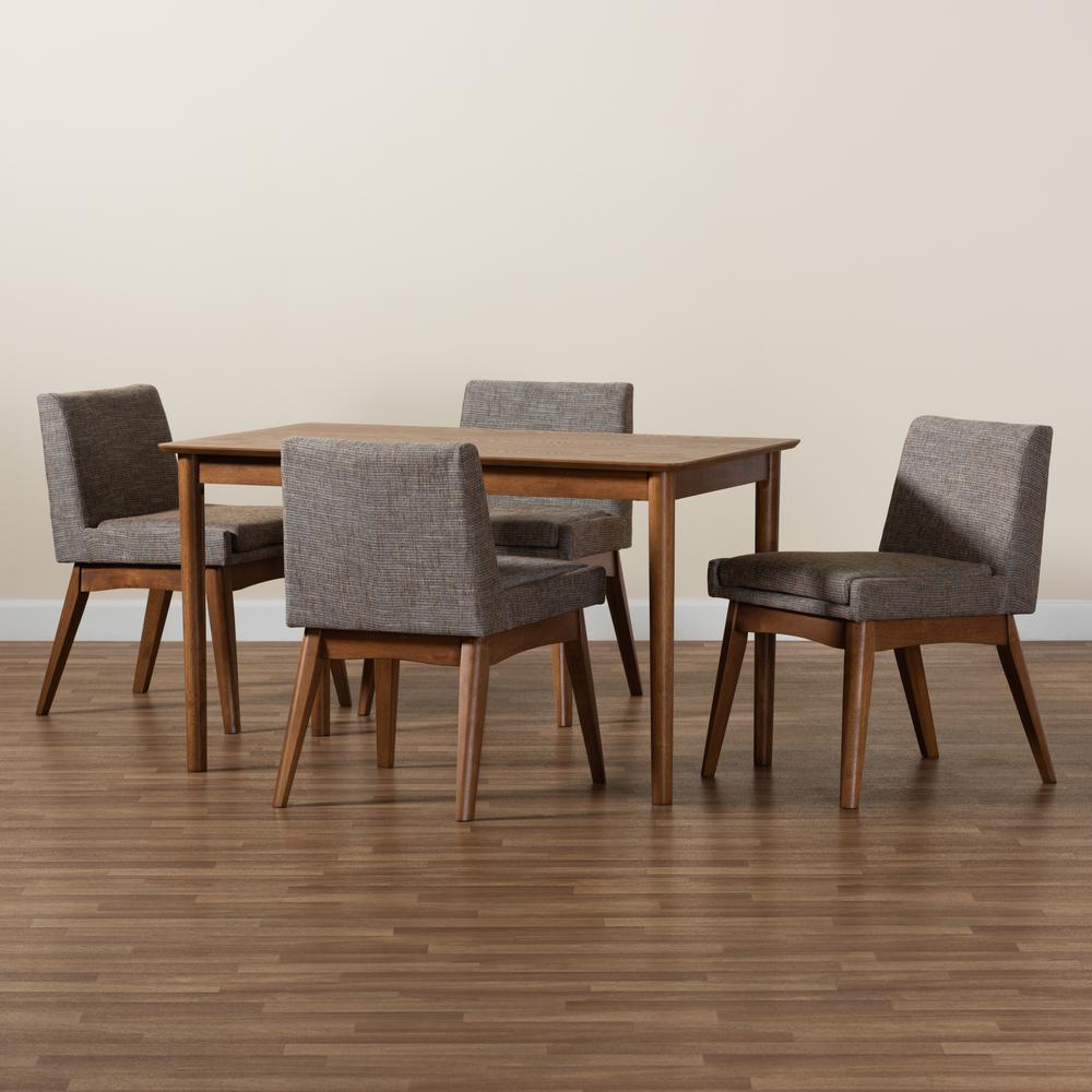 Gravel Fabric Upholstered and Walnut Brown Finished Wood 5-Piece Dining Set. Picture 17