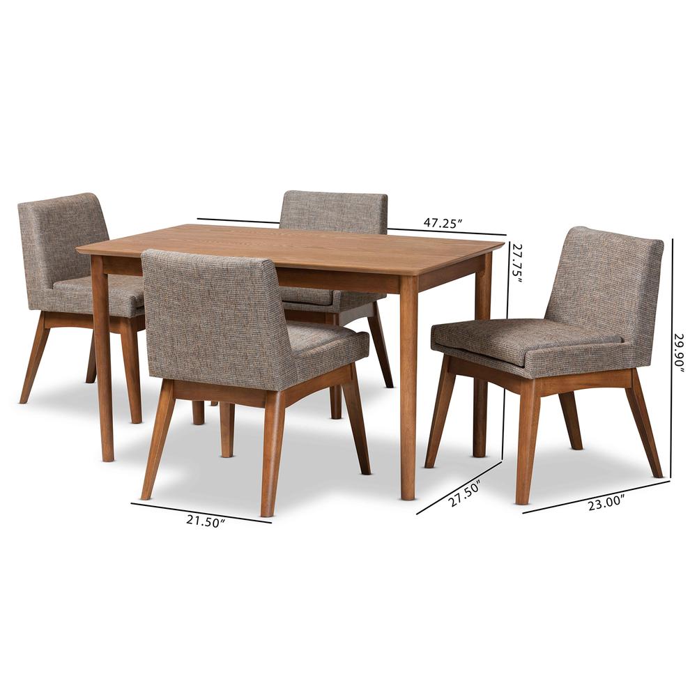 Gravel Fabric Upholstered and Walnut Brown Finished Wood 5-Piece Dining Set. Picture 18