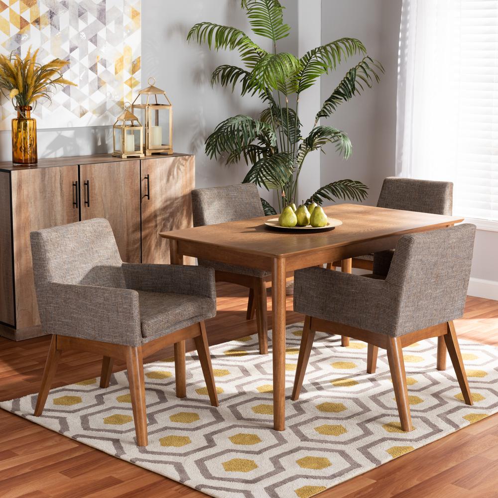 Gravel Fabric Upholstered and Walnut Brown Finished Wood 5-Piece Dining Set. Picture 16