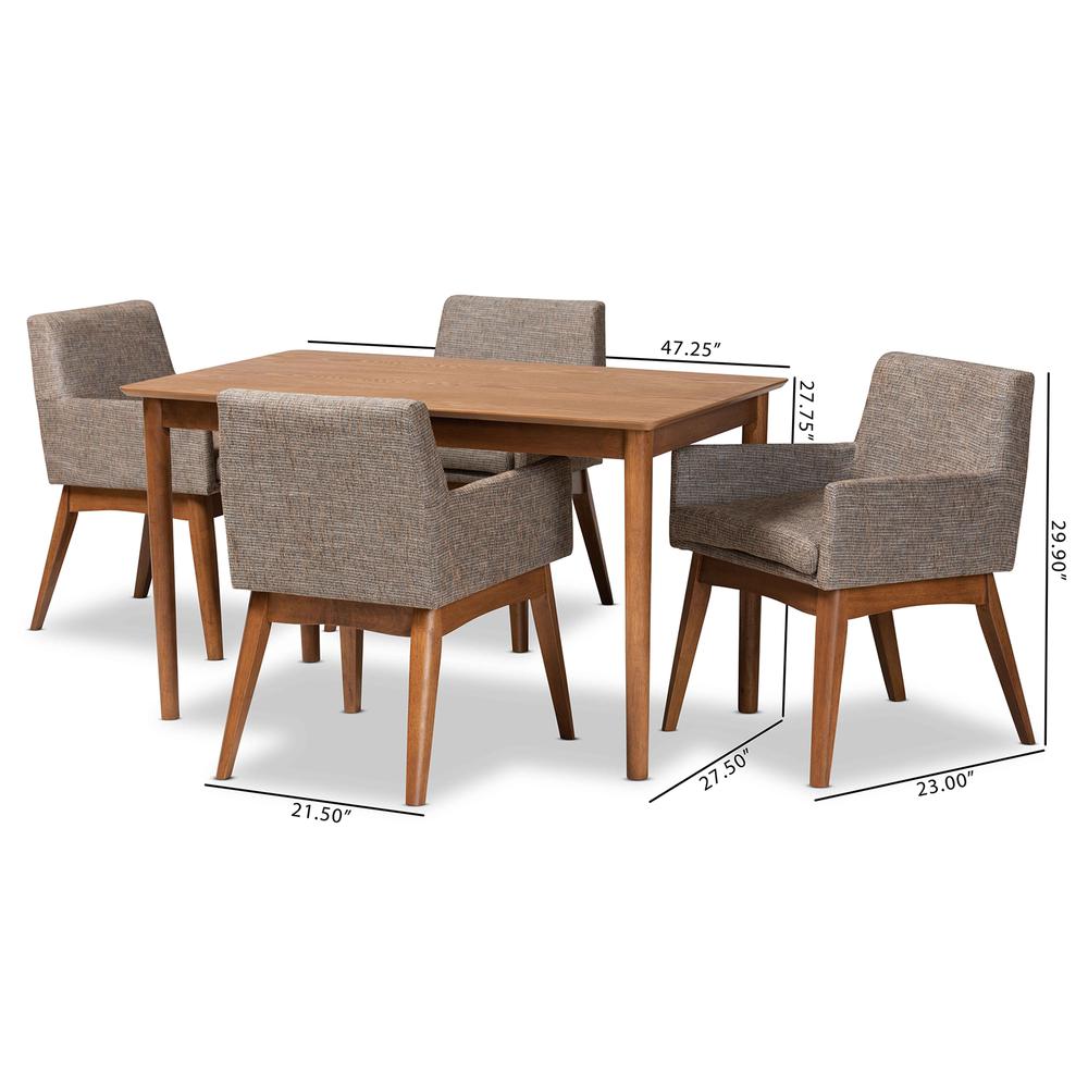 Gravel Fabric Upholstered and Walnut Brown Finished Wood 5-Piece Dining Set. Picture 18