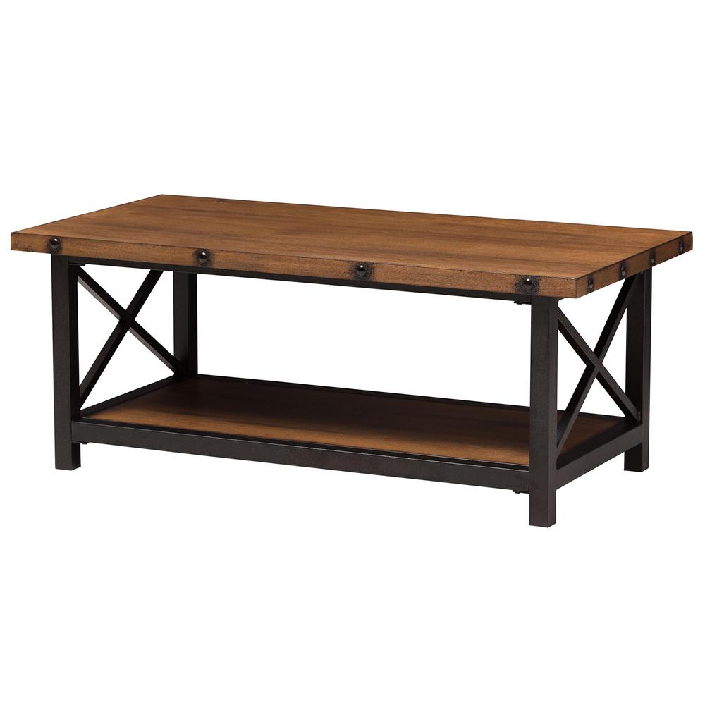 Black Textured Finished Metal Distressed Wood Occasional Cocktail Coffee Table. Picture 8