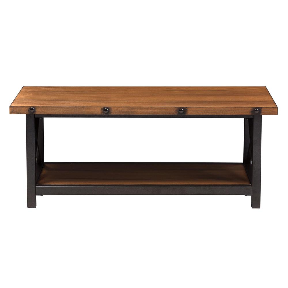 Black Textured Finished Metal Distressed Wood Occasional Cocktail Coffee Table. Picture 9