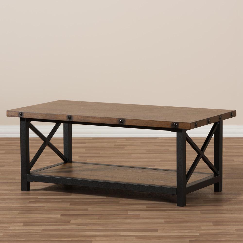 Black Textured Finished Metal Distressed Wood Occasional Cocktail Coffee Table. Picture 13