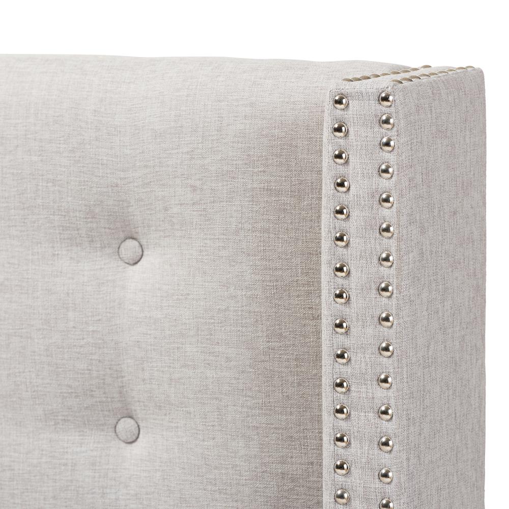 Greyish Beige Fabric Button-Tufted Nail head Queen Size Winged Headboard. Picture 9