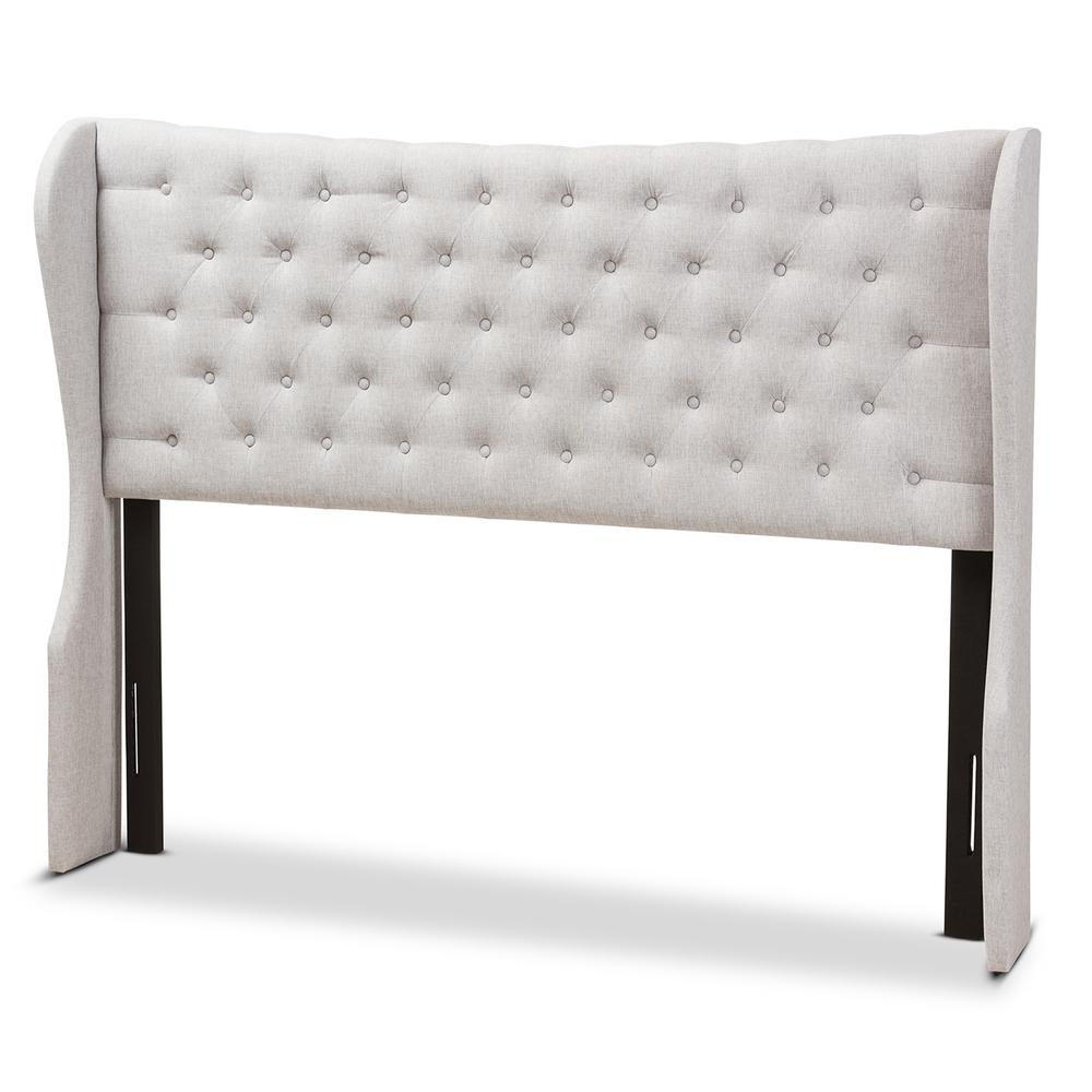 Greyish Beige Fabric Button-Tufted King Size Winged Headboard. The main picture.
