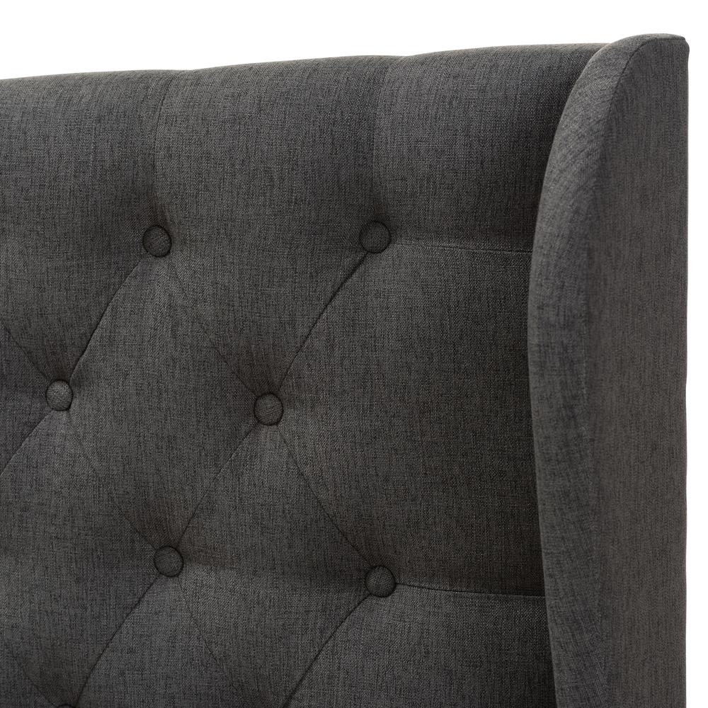 Dark Grey Fabric Button-Tufted Full Size Winged Headboard. Picture 9