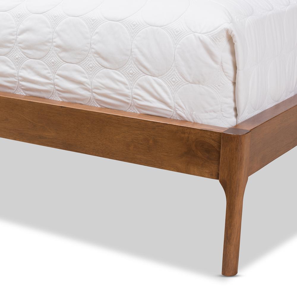 Brooklyn Mid-Century Modern Walnut Wood Grey Fabric Queen Size Platform Bed. Picture 17