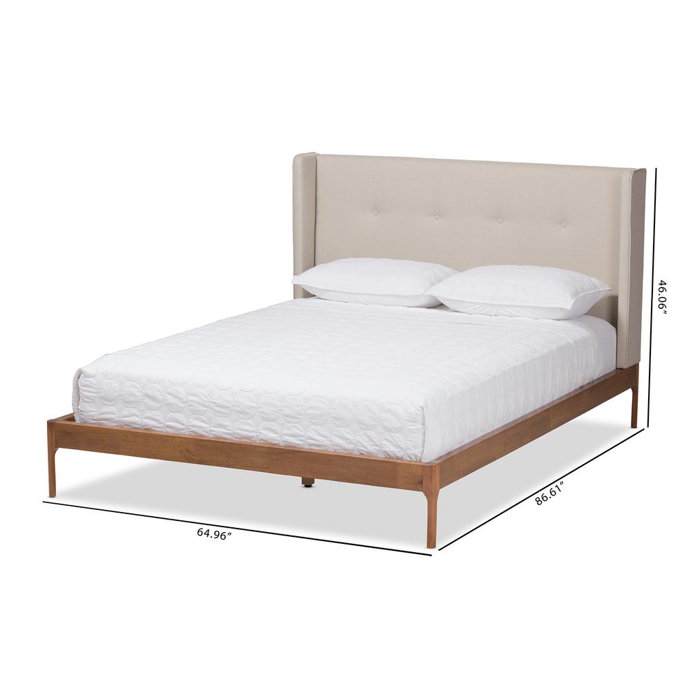 Brooklyn Mid-Century Modern Walnut Wood Beige Fabric Full Size Platform Bed. Picture 20
