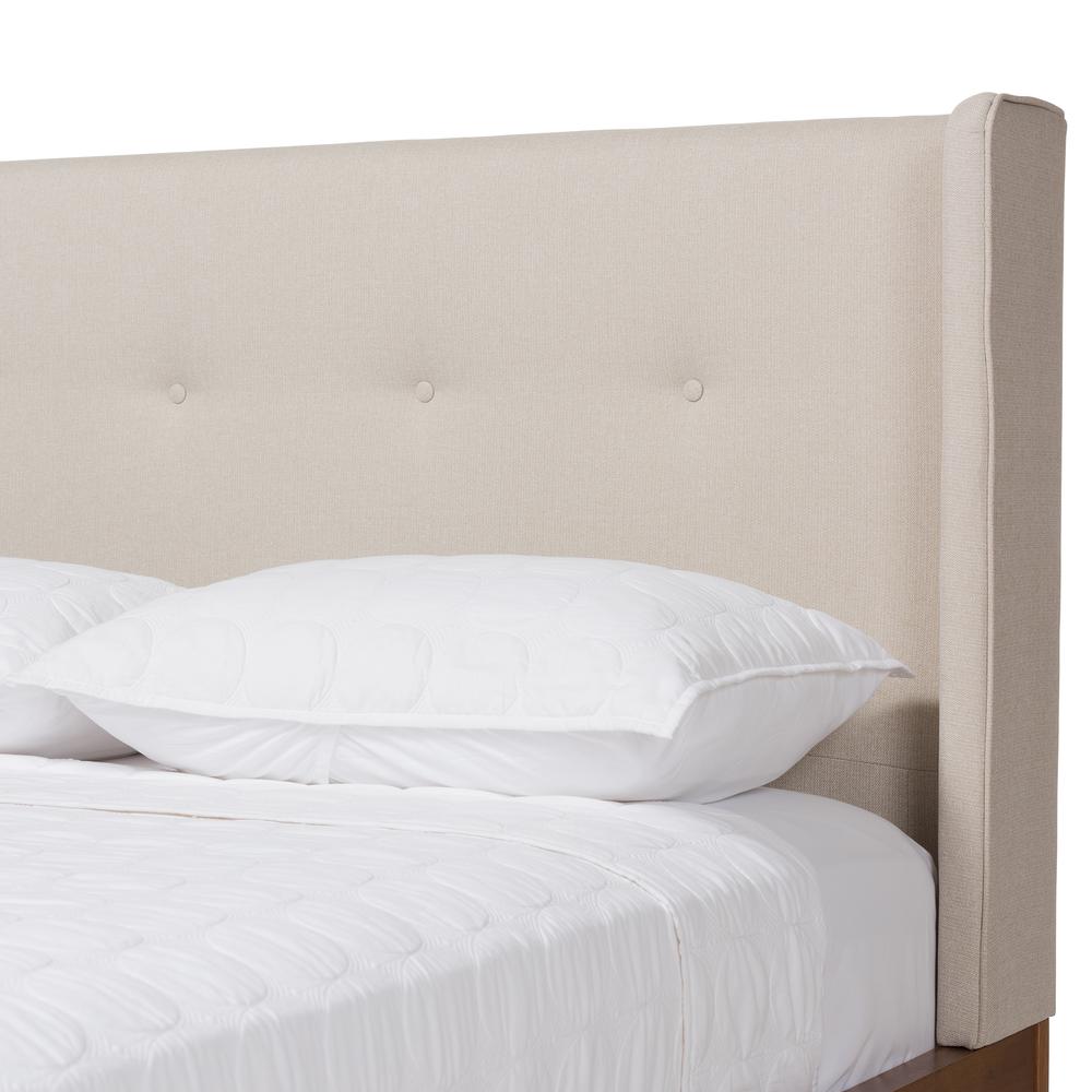 Brooklyn Mid-Century Modern Walnut Wood Beige Fabric Full Size Platform Bed. Picture 15