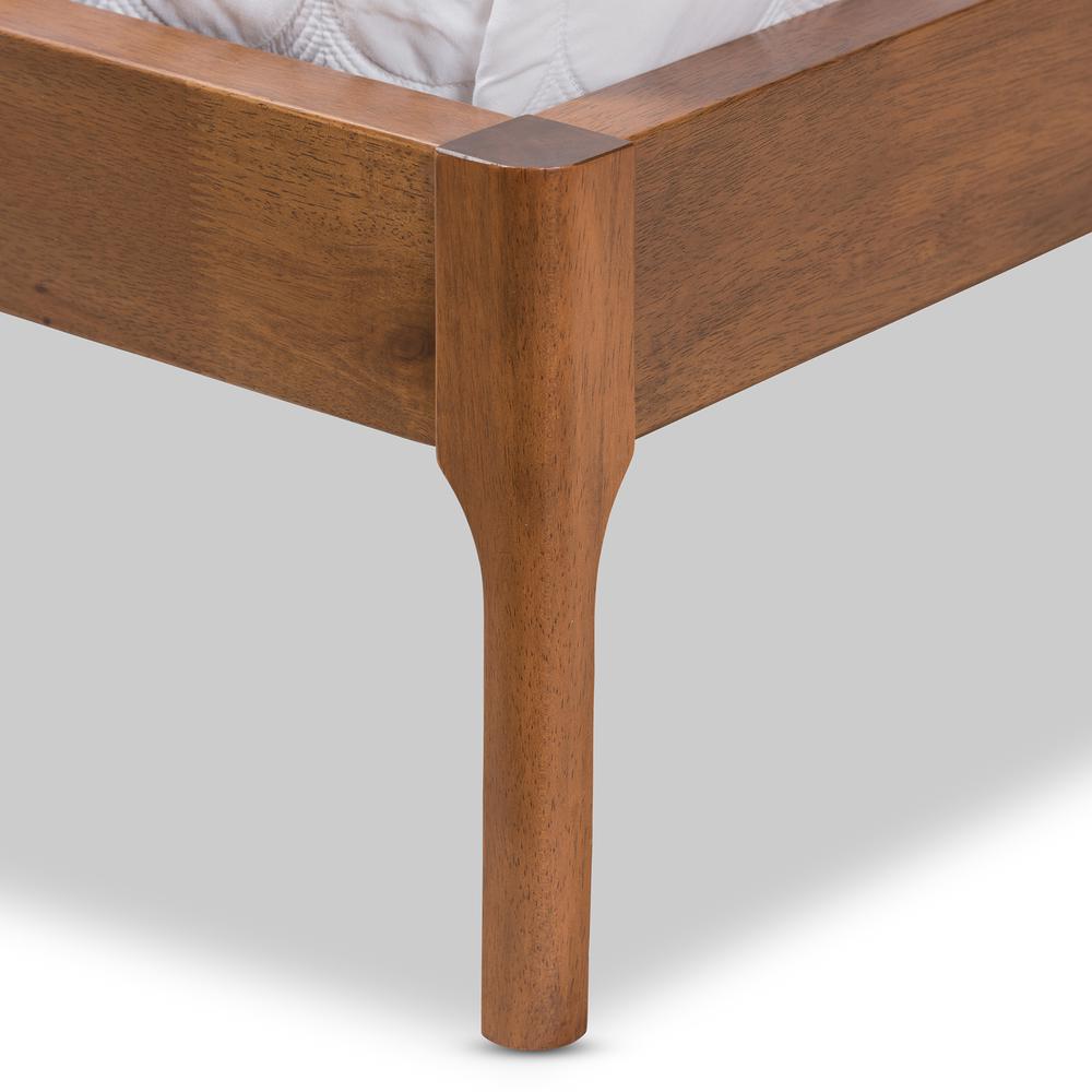 Brooklyn Mid-Century Modern Walnut Wood Beige Fabric Full Size Platform Bed. Picture 16