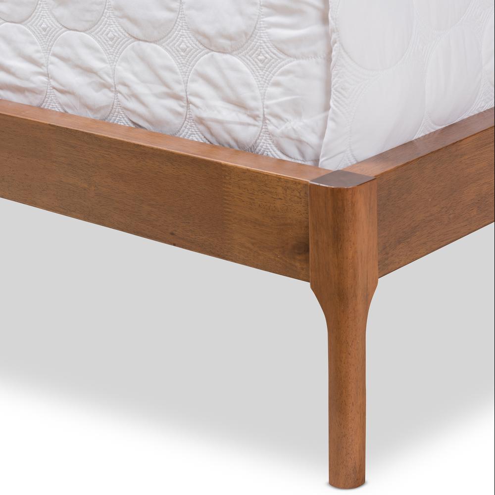 Brooklyn Mid-Century Modern Walnut Wood Beige Fabric Full Size Platform Bed. Picture 17