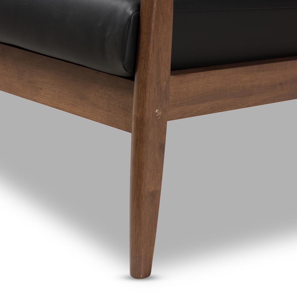 Venza Mid-Century Modern Walnut Wood Black Faux Leather 3-Piece Livingroom Set. Picture 9