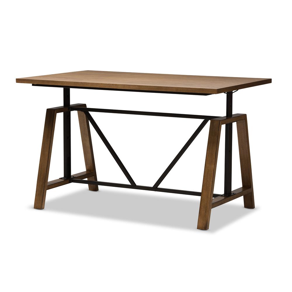 Nico Rustic Industrial Metal and Distressed Wood Adjustable Height Work Table. Picture 16