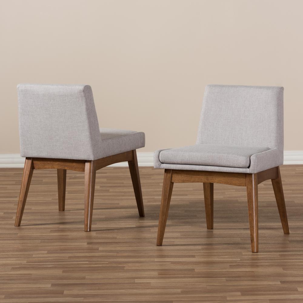 Walnut Wood Finishing Greyish Beige Fabric Dining Side Chair (Set of 2). Picture 13