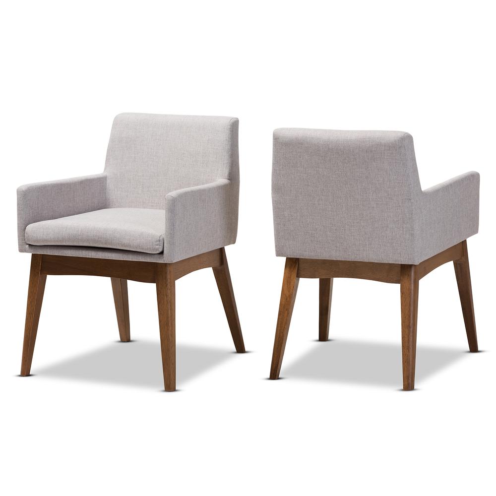 Walnut Wood Finishing Greyish Beige Fabric Dining Armchair (Set of 2). Picture 8