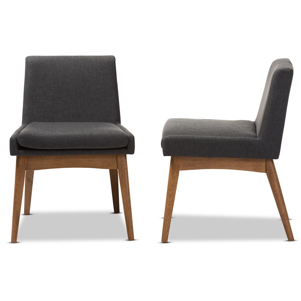 Walnut Wood Finishing Dark Fabric Dining Side Chair (Set of 2). Picture 10