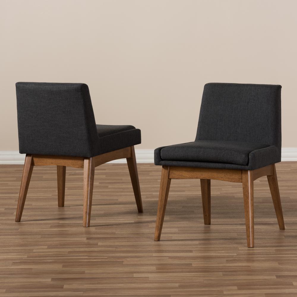 Walnut Wood Finishing Dark Fabric Dining Side Chair (Set of 2). Picture 13