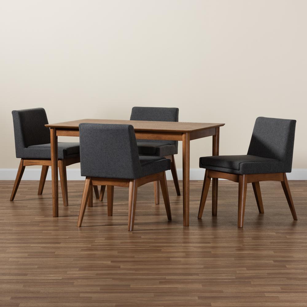 Dark Grey Fabric Upholstered and Walnut Brown Finished Wood 5-Piece Dining Set. Picture 17