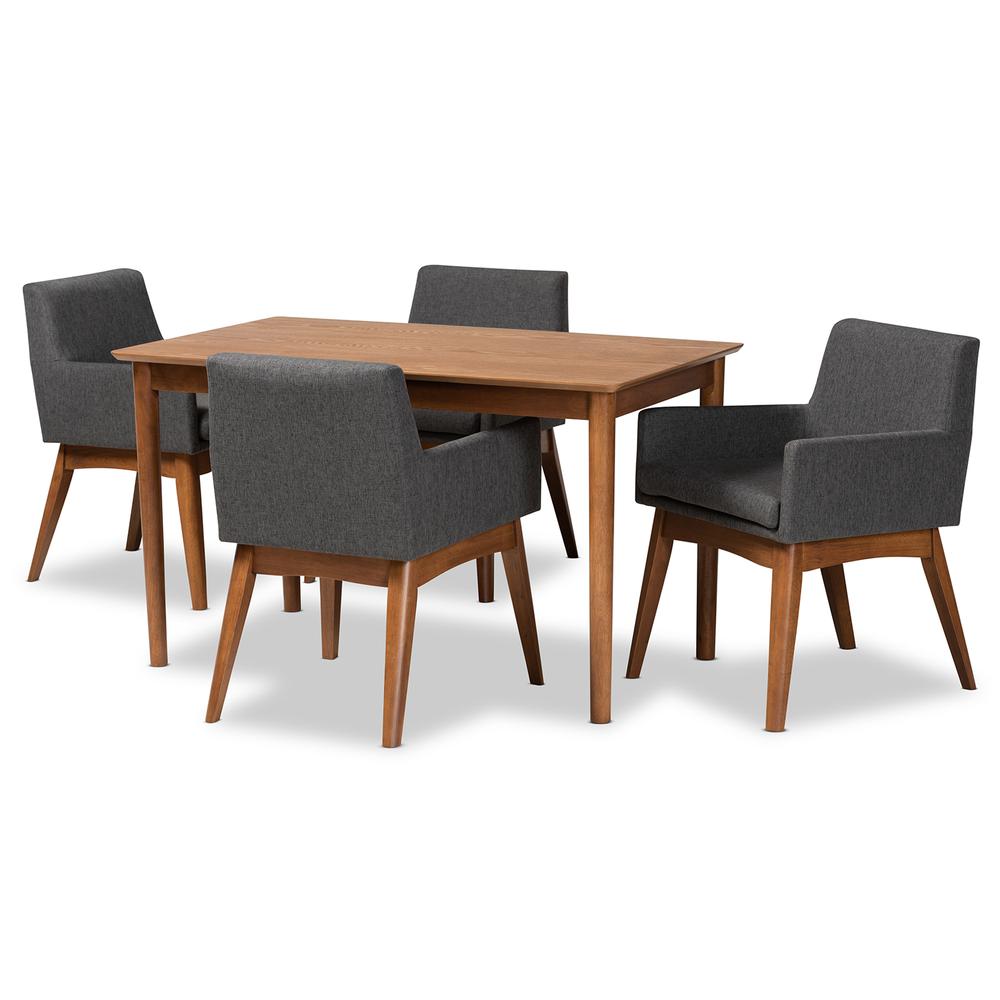 Dark Grey Fabric Upholstered and Walnut Brown Finished Wood 5-Piece Dining Set. Picture 10