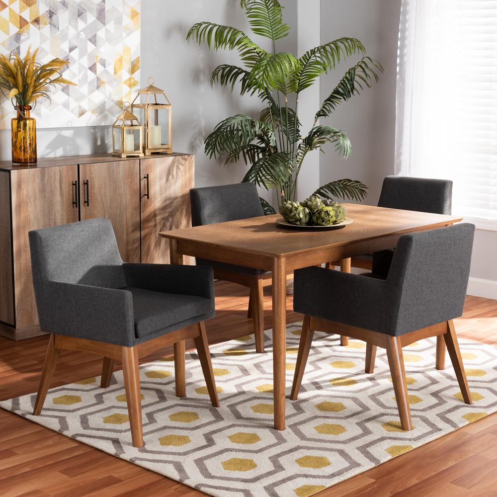 Dark Grey Fabric Upholstered and Walnut Brown Finished Wood 5-Piece Dining Set. Picture 16