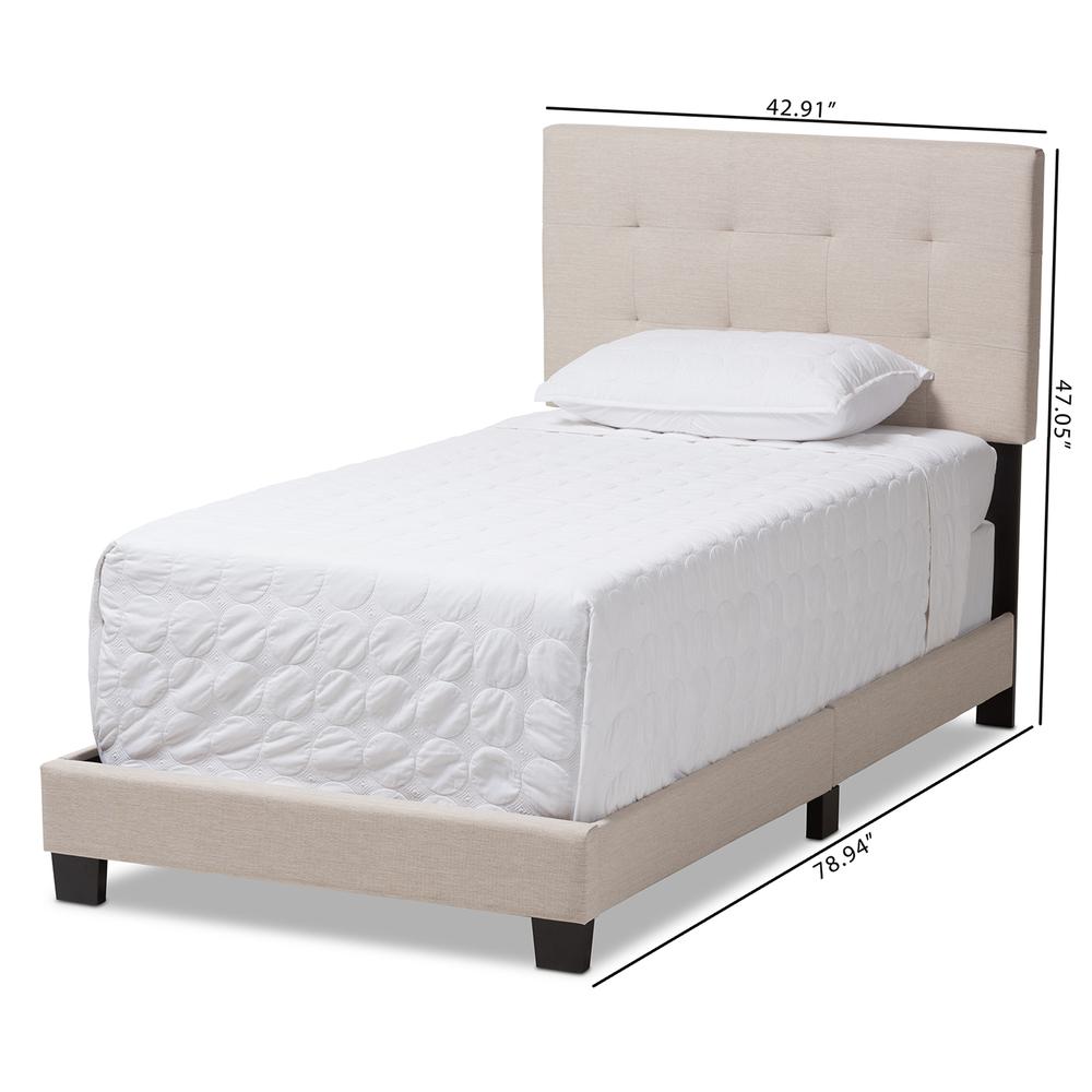 Baxton Studio Brookfield Modern and Contemporary Beige Fabric Twin Size Bed. Picture 16