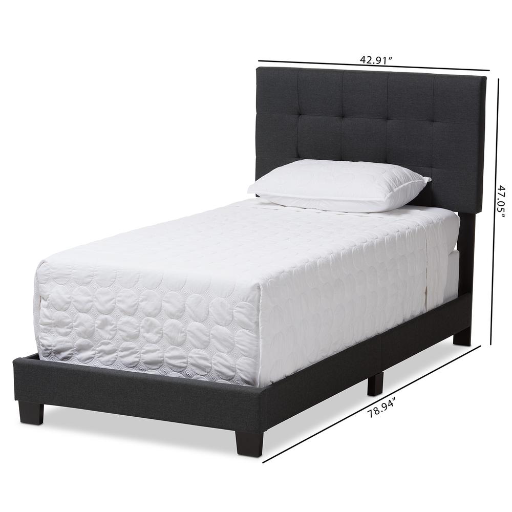 Brookfield Modern and Contemporary Charcoal Grey Fabric Twin Size Bed. Picture 16