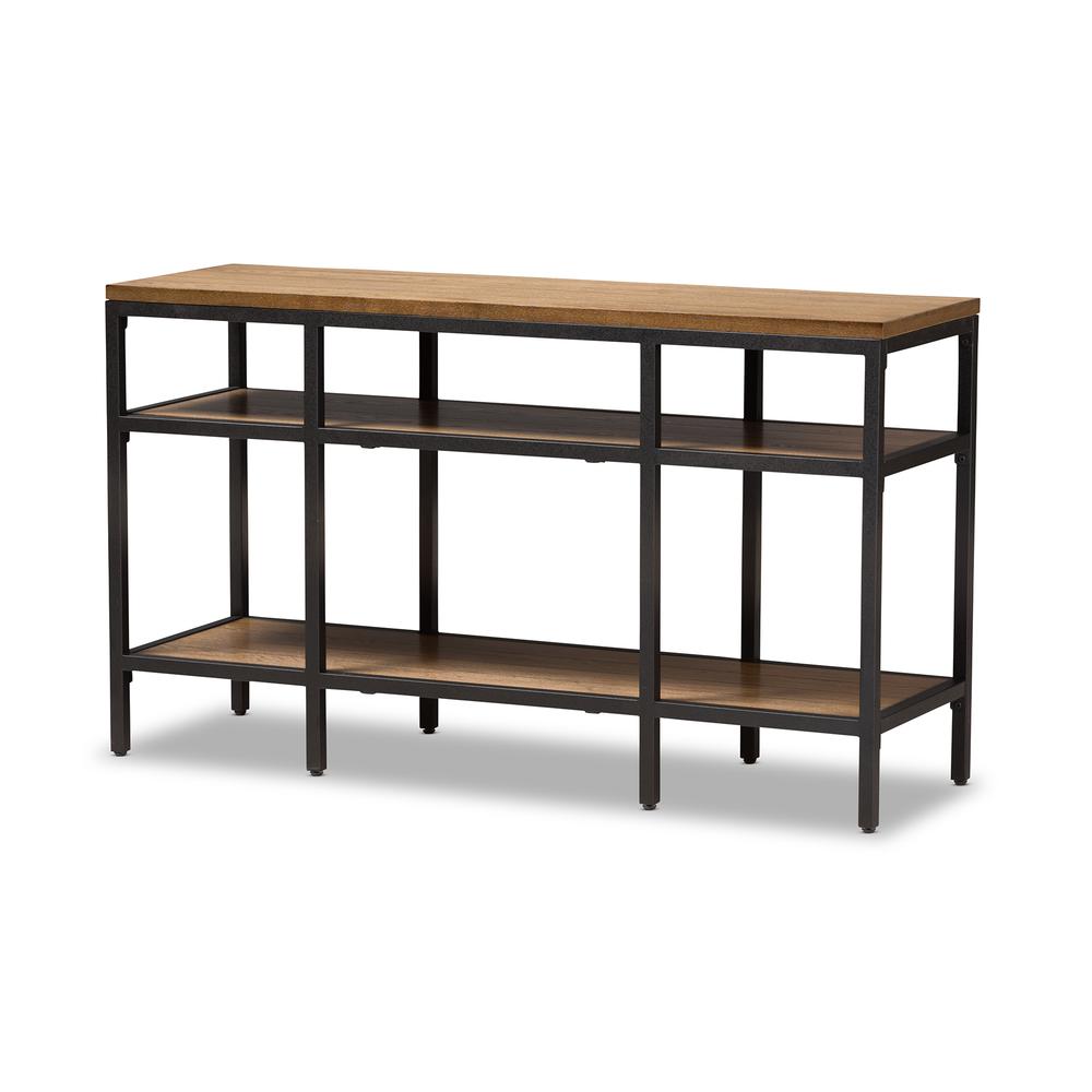 Oak Brown Finished Wood and Black Finished Metal Console Table. Picture 9
