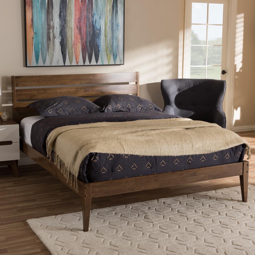 Solid Walnut Wood Slatted Headboard Style Full Size Platform Bed. Picture 14