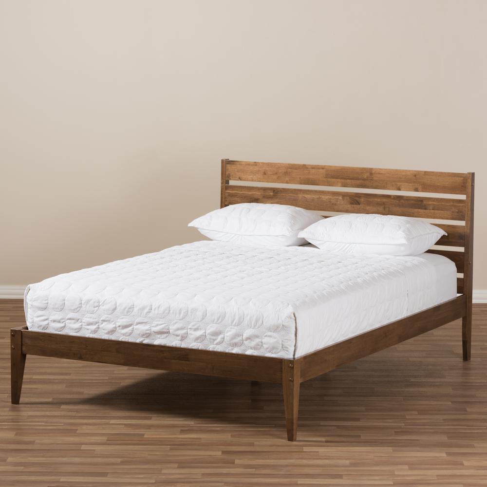 Solid Walnut Wood Slatted Headboard Style Full Size Platform Bed. Picture 15