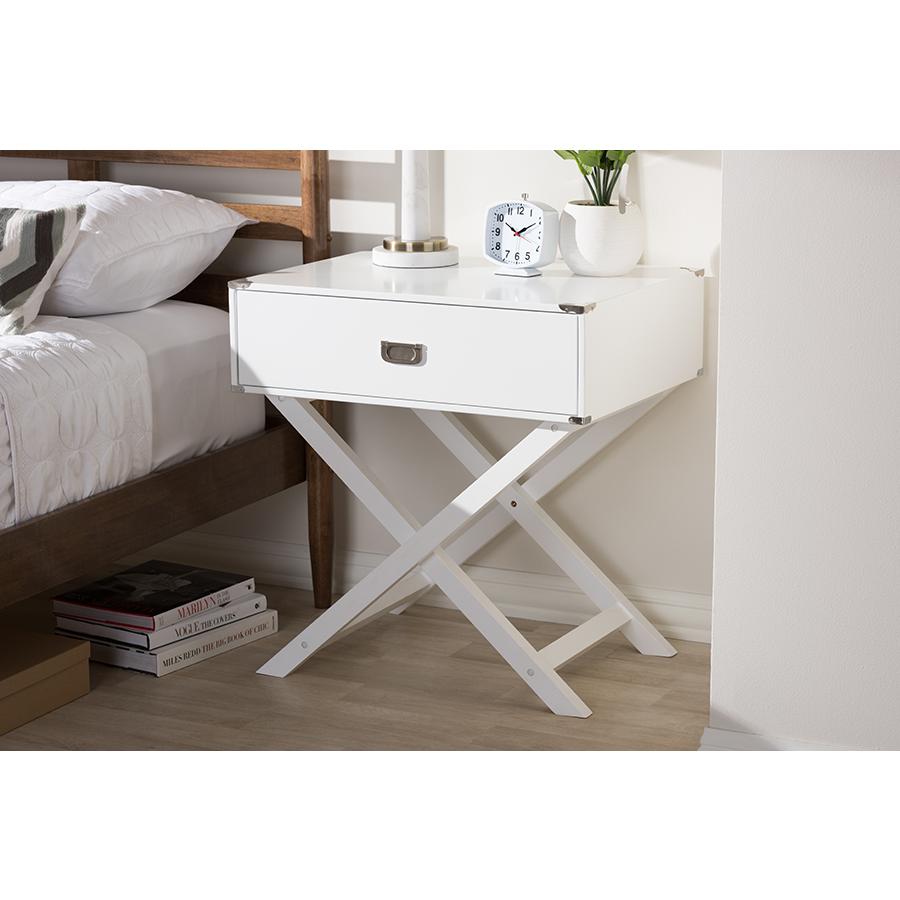 Baxton Studio Curtice Modern And Contemporary White 1-Drawer Wooden End Table. Picture 9